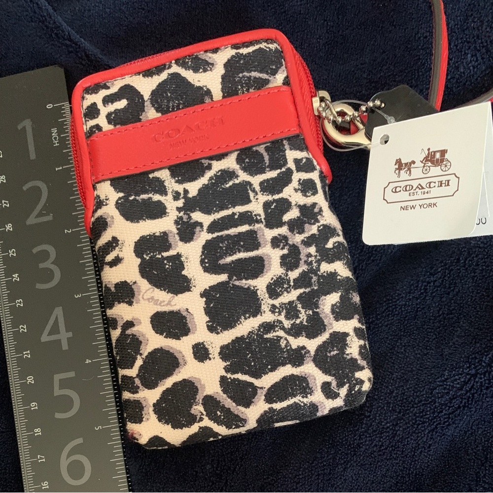 VINTAGE Coach Ocelet Animal Print Red Leather Trim Card Wristlet